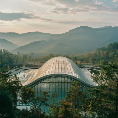 هيكل فضائي مع تصميم أنيق للحدائق المركزية والمرافق غير الرسمية