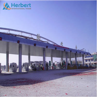 EPS PU سَطح Toll Booth Construction 0.8mm سَطح Toll Plaza Canopy 4-8 Lanes